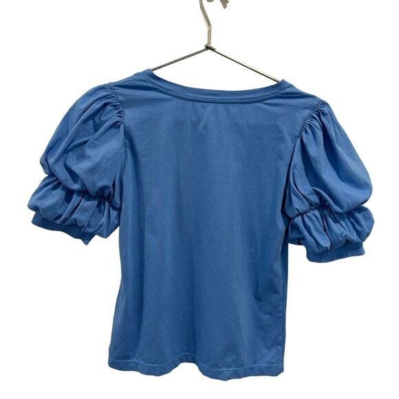 Lilly Pulitzer DiCola Top T Shirt Boca Blue Cotton XS Puff Sleeves - Picture 2 of 6